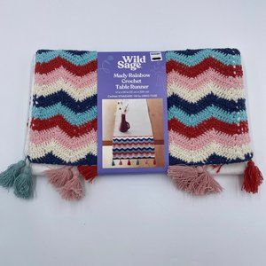 Wild Sage Mady Rainbow Table Runner 90" L Pink Blue White with Tassels Boho New